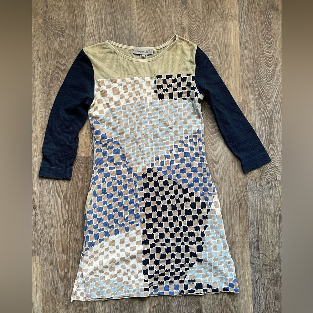 Sportmax Max Mara Geometric Knit Mini Dress Small Abstract Mesh Panel Designer
